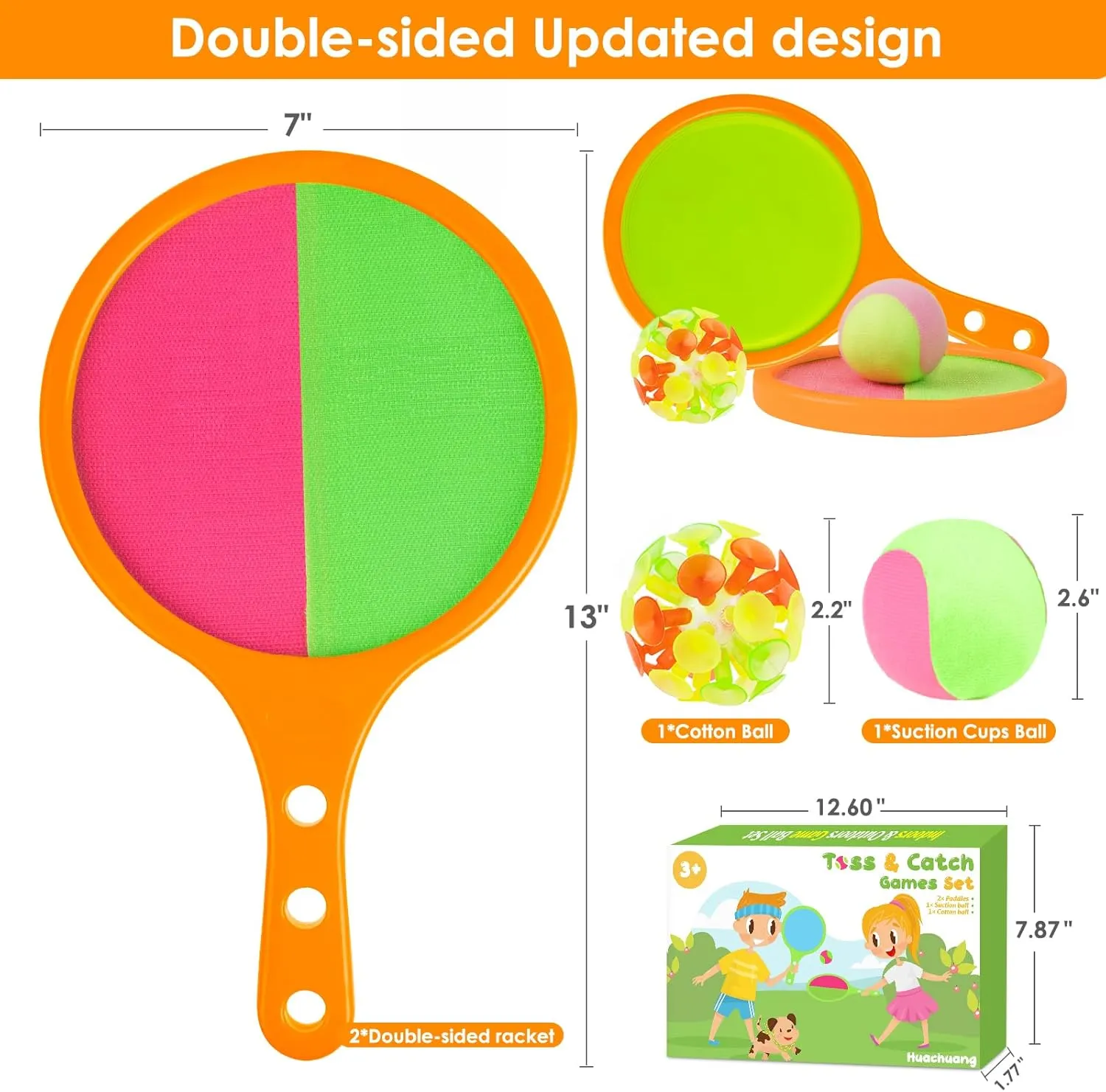 Toss Catch Ball Toys Set: Toddler Outdoor Games for Kids with 4 Paddles 4 Balls - Family Outside Toys with Mesh Beach Toy Bag - Backyard Games Activities for Ages 3-12