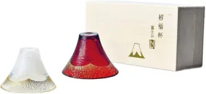 Toyo Sasaki Glass Cold Sake Glass Set, Lucky Cup Mt. Fuji, Cold Sake Cup, Made in Japan, White & Red, 2.4 fl oz (65 ml), 2 Piece Set G636-T74