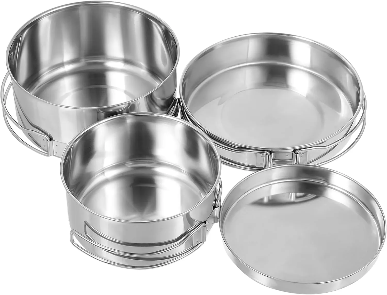 Toyvian 4Pcs Stackable Stainless Steel Camping Cookware Set Non Stick Cooking Utensils for Outdoor Picnic Portable Pots and Pans for Camping Cooking