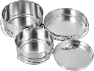 Toyvian 4Pcs Stackable Stainless Steel Camping Cookware Set Non Stick Cooking Utensils for Outdoor Picnic Portable Pots and Pans for Camping Cooking