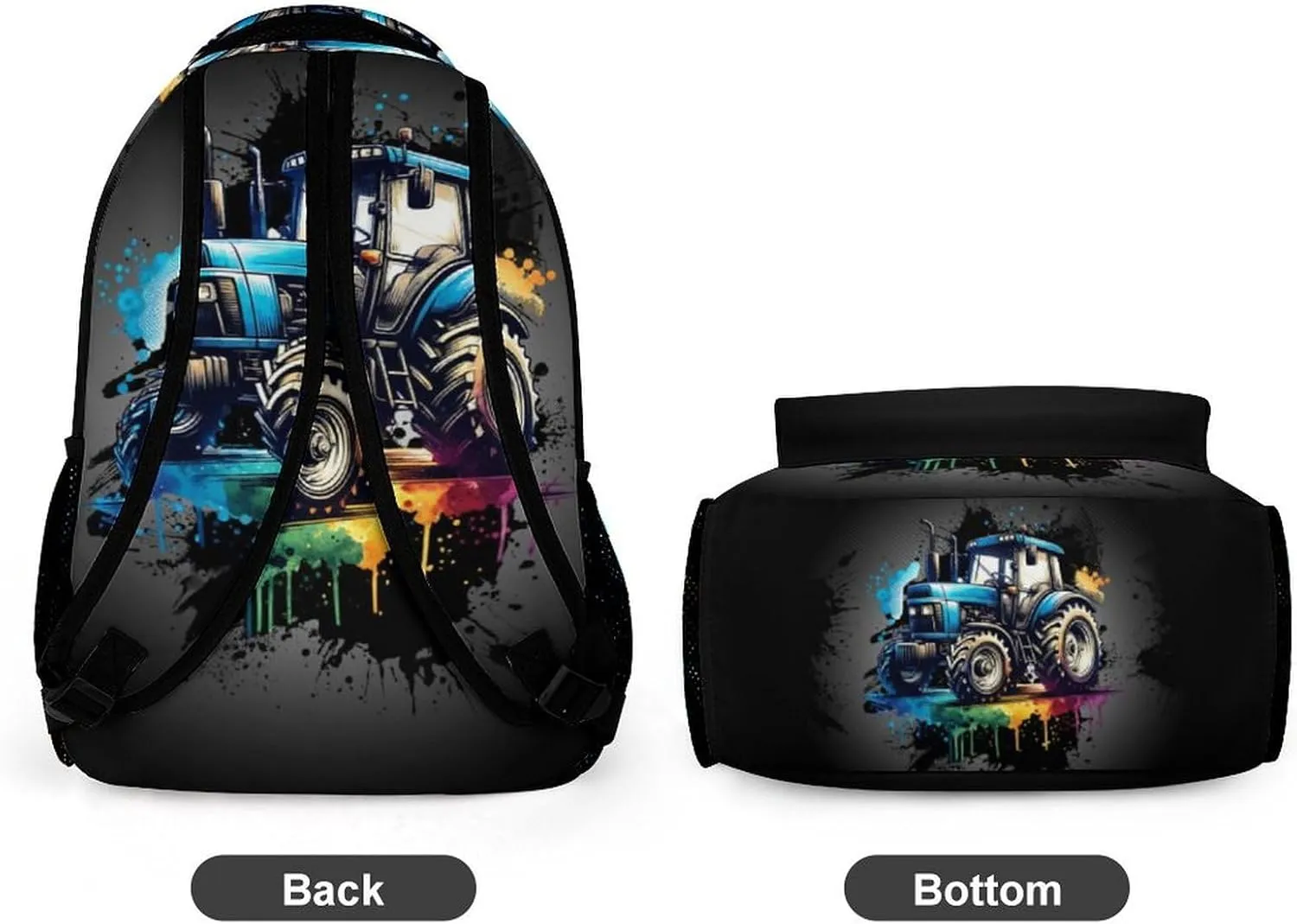 Tractor School Backpack, 16 Inch Cute Tractors Themed Bookbag for Kids Girls Boys, Daily School Backpacks for Students Children, Lightweight, Large Capacity