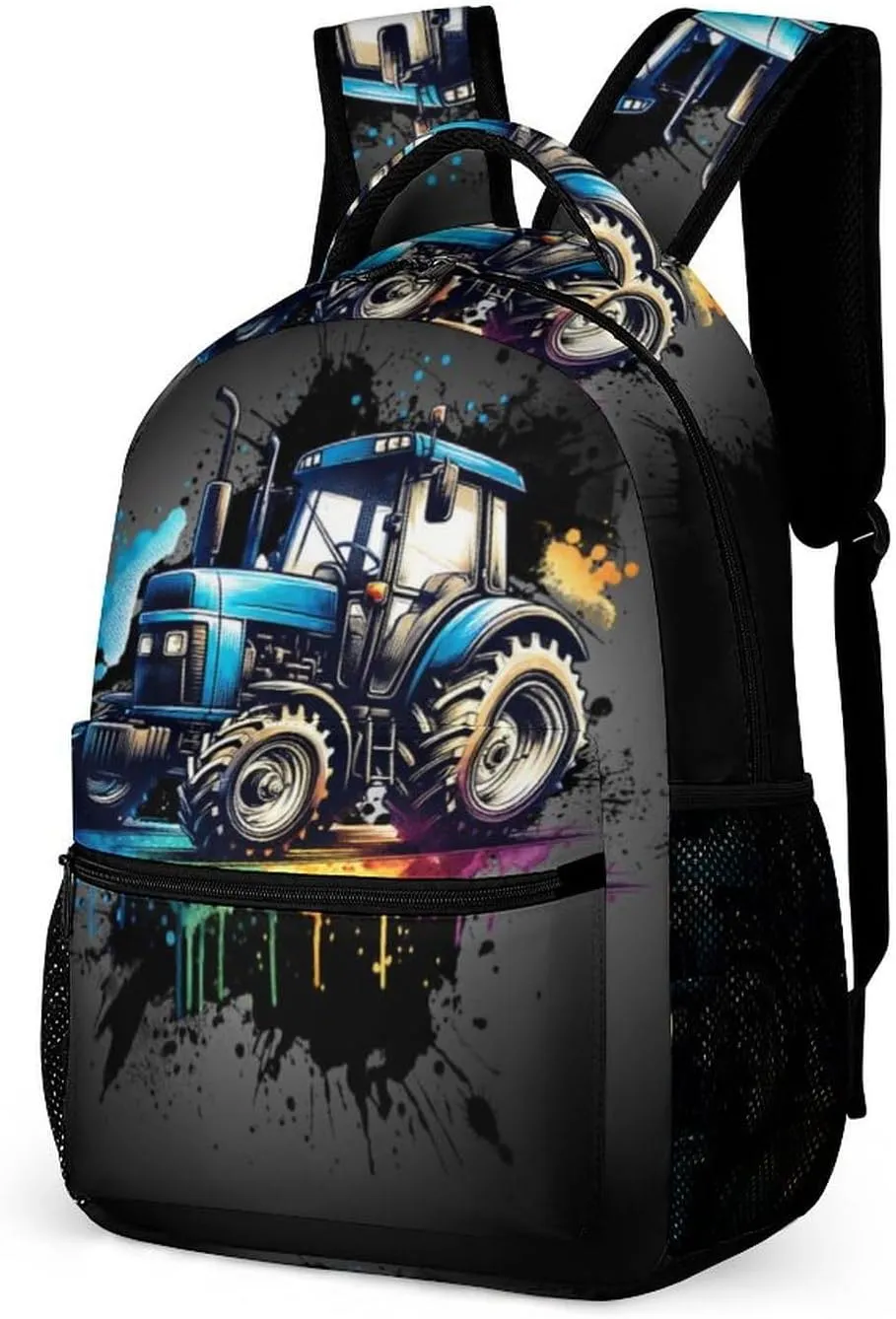 Tractor School Backpack, 16 Inch Cute Tractors Themed Bookbag for Kids Girls Boys, Daily School Backpacks for Students Children, Lightweight, Large Capacity