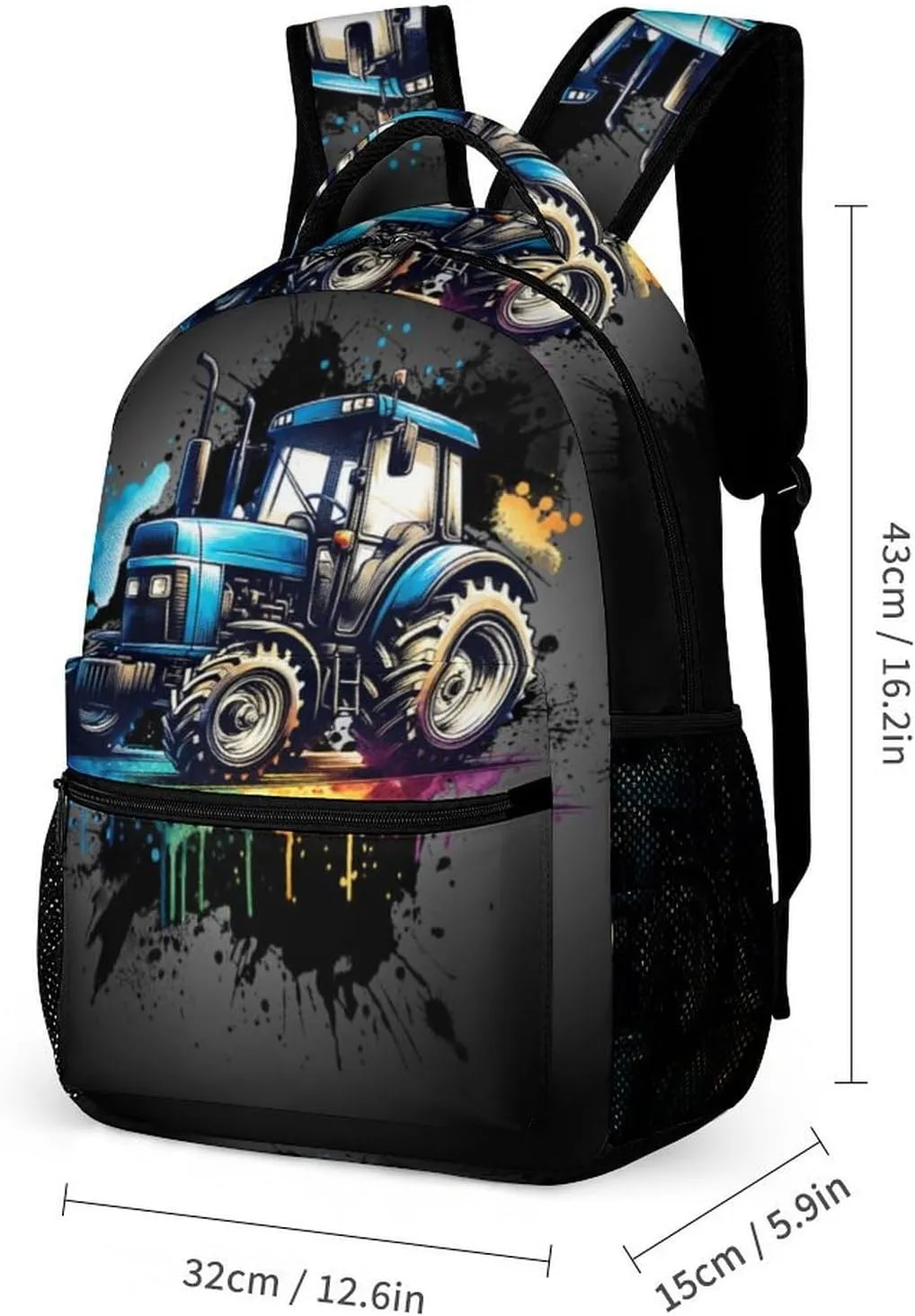 Tractor School Backpack, 16 Inch Cute Tractors Themed Bookbag for Kids Girls Boys, Daily School Backpacks for Students Children, Lightweight, Large Capacity