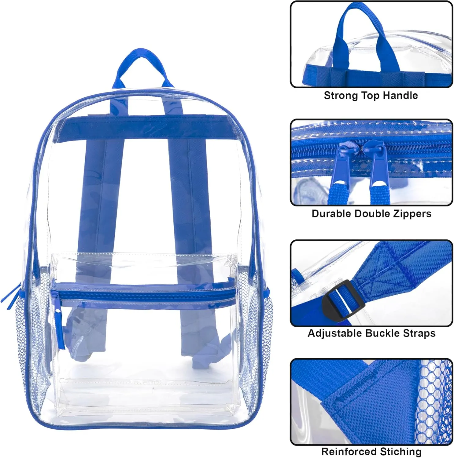Trail maker Clear Backpack Heavy Duty with Padded Straps, Side Pockets for Kids, Boys, Girls, School, Stadium Approved Events