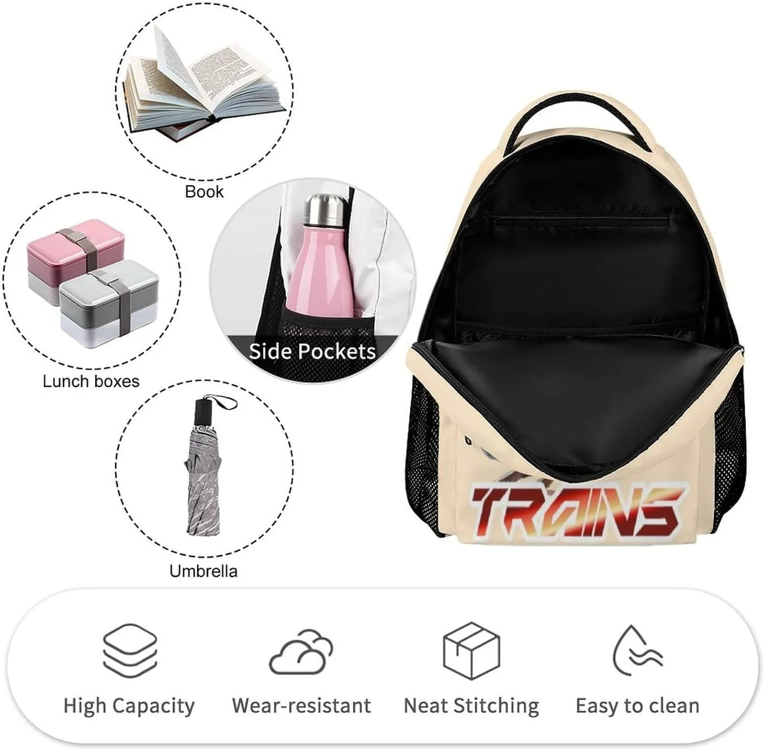 Train School Backpack for Kids Girls Boys, 16 Inch Cool Train Themed Bookbag, Personality School Backpack for Students Children, Lightweight, Large Capacity