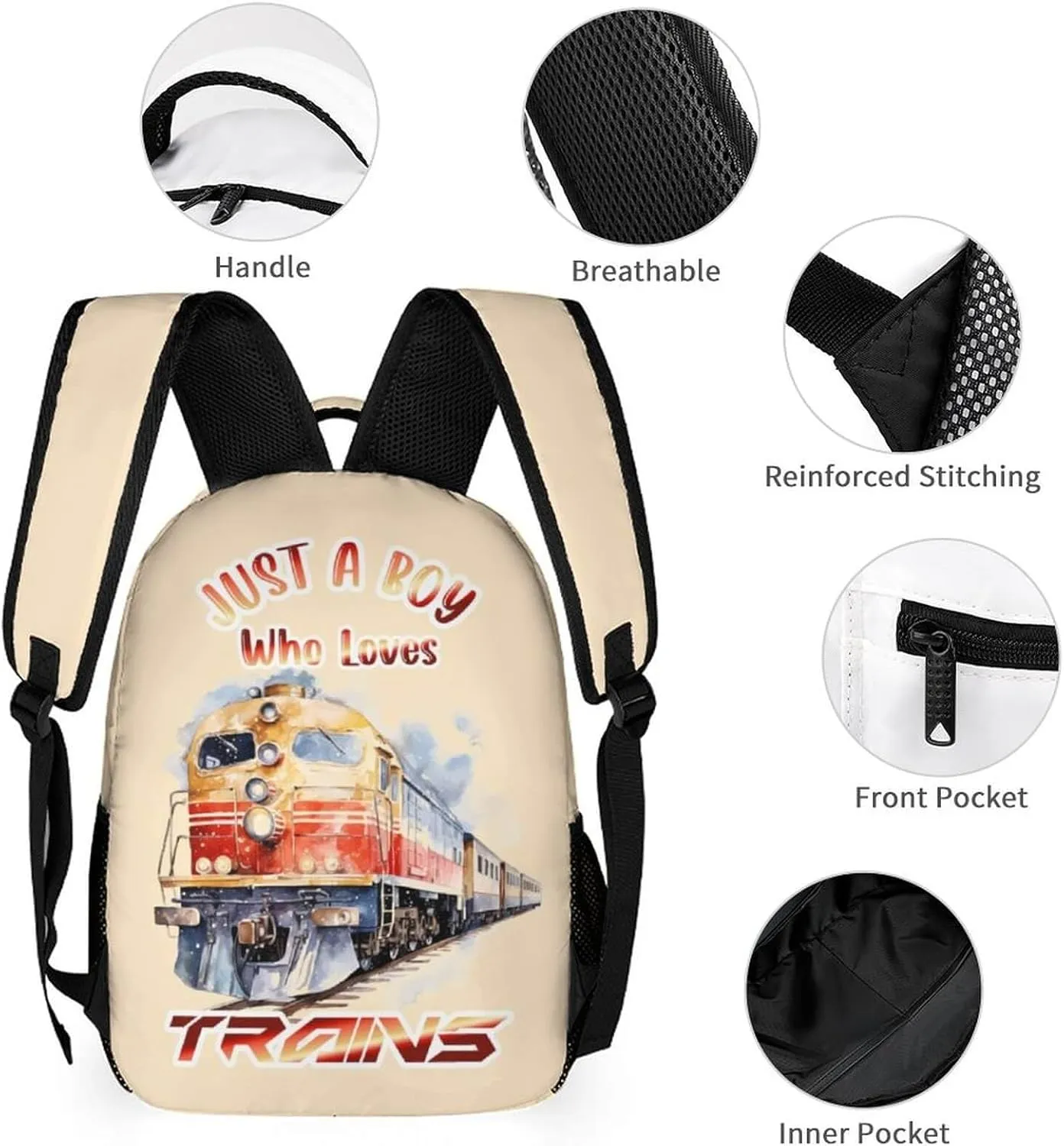 Train School Backpack for Kids Girls Boys, 16 Inch Cool Train Themed Bookbag, Personality School Backpack for Students Children, Lightweight, Large Capacity