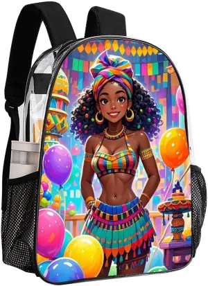 Transparent Daypack for Hiking Work Running - Big Capacity Anti-Theft Multipurpose Shoulder Bag, Cool African American Woman Bold And Colorful Art Travel and Sport Backpack Rucksack