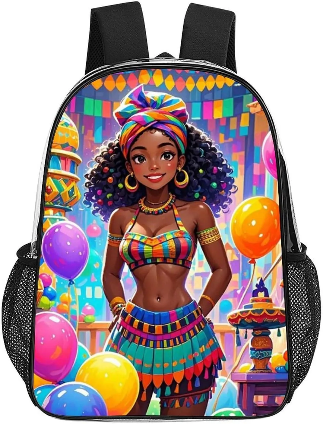 Transparent Daypack for Hiking Work Running - Big Capacity Anti-Theft Multipurpose Shoulder Bag, Cool African American Woman Bold And Colorful Art Travel and Sport Backpack Rucksack
