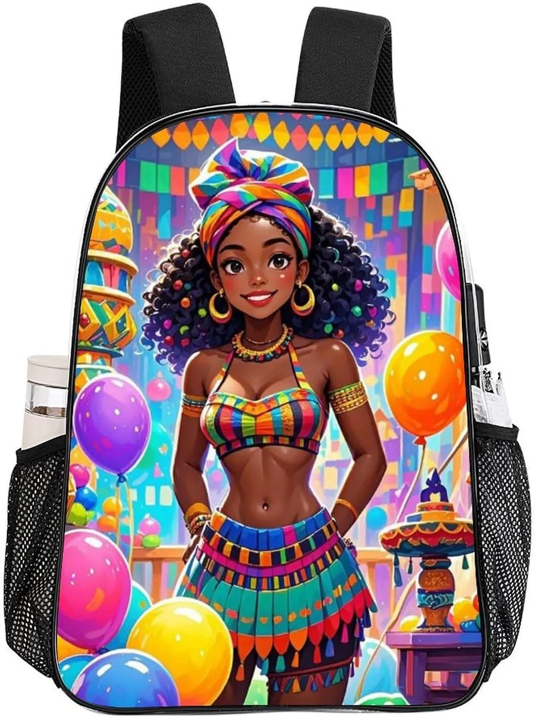 Transparent Daypack for Hiking Work Running - Big Capacity Anti-Theft Multipurpose Shoulder Bag, Cool African American Woman Bold And Colorful Art Travel and Sport Backpack Rucksack