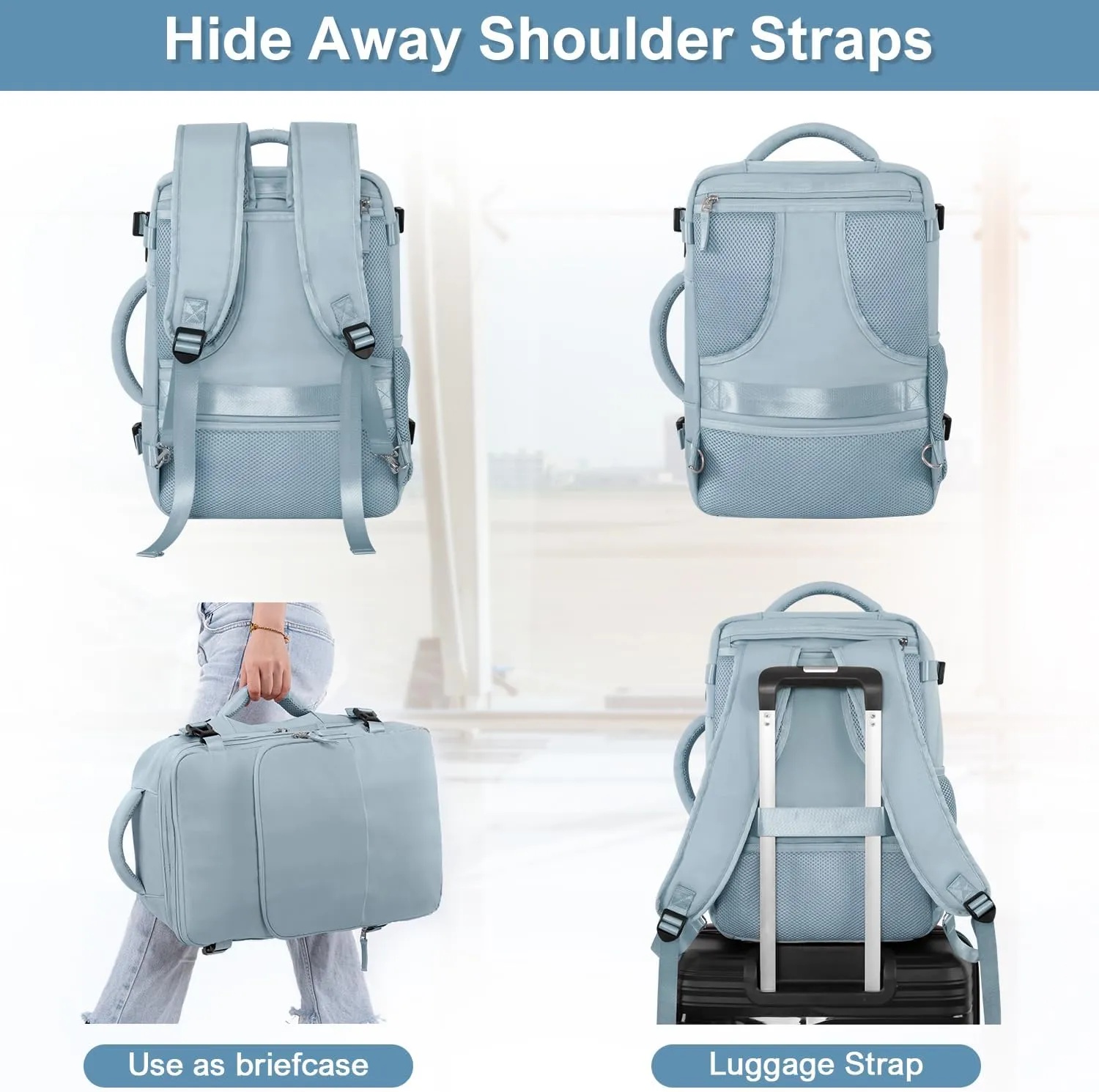 Travel Backpack for Women, Flight Approved, College, Casual, Hiking, Waterproof, Blue, 16.9x11.8x7.87 inch