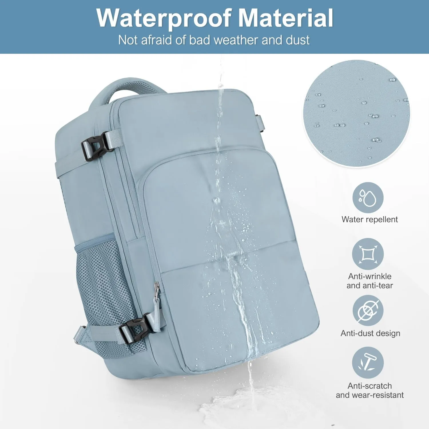 Travel Backpack for Women, Flight Approved, College, Casual, Hiking, Waterproof, Blue, 16.9x11.8x7.87 inch