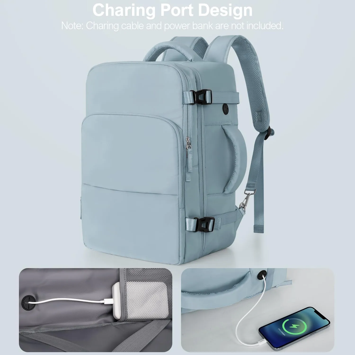 Travel Backpack for Women, Flight Approved, College, Casual, Hiking, Waterproof, Blue, 16.9x11.8x7.87 inch
