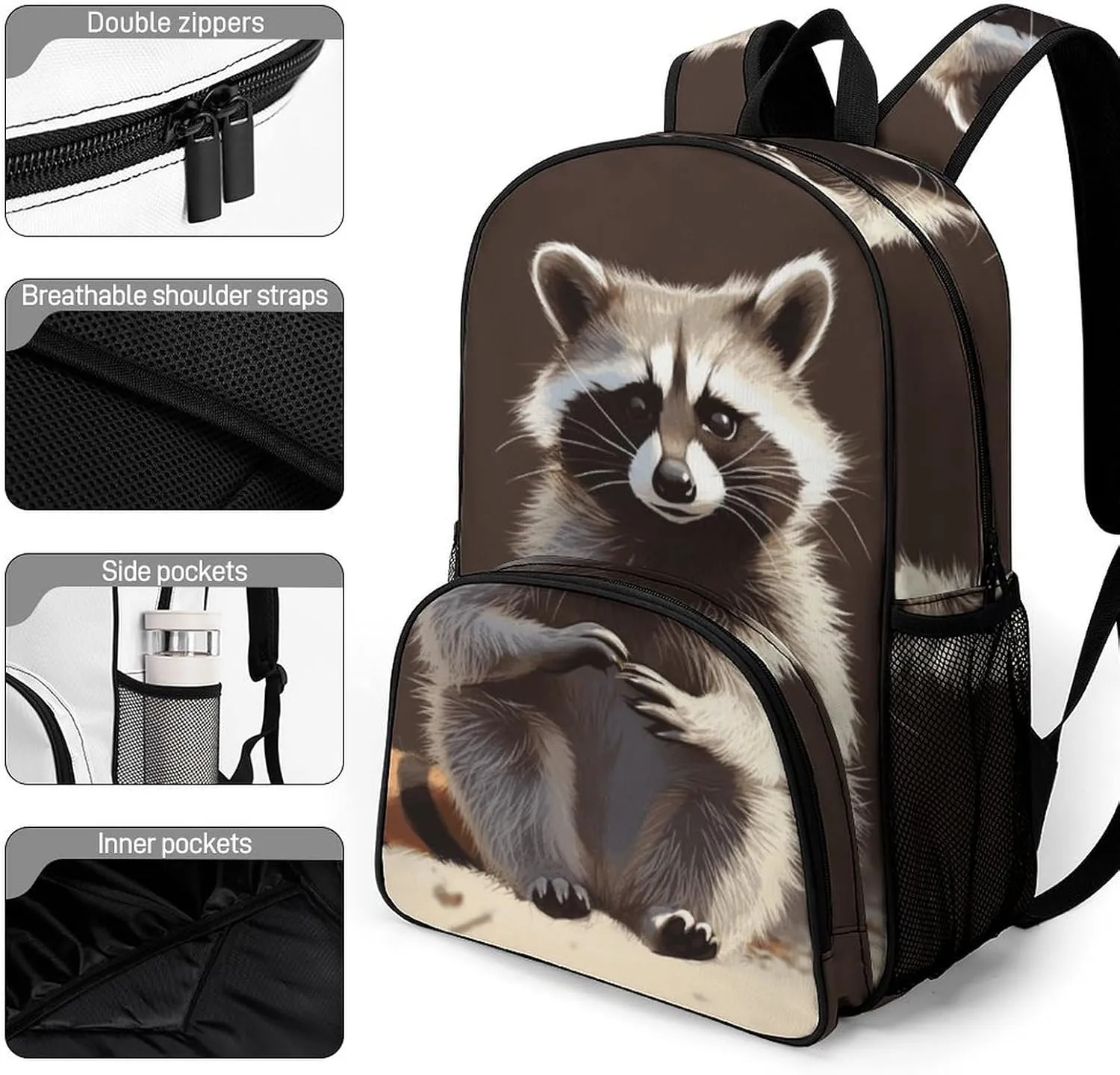 Travel Backpack for Women Men Lightweight 17 Inch Laptop Bag Cute Raccoon Backpack Casual Daypack