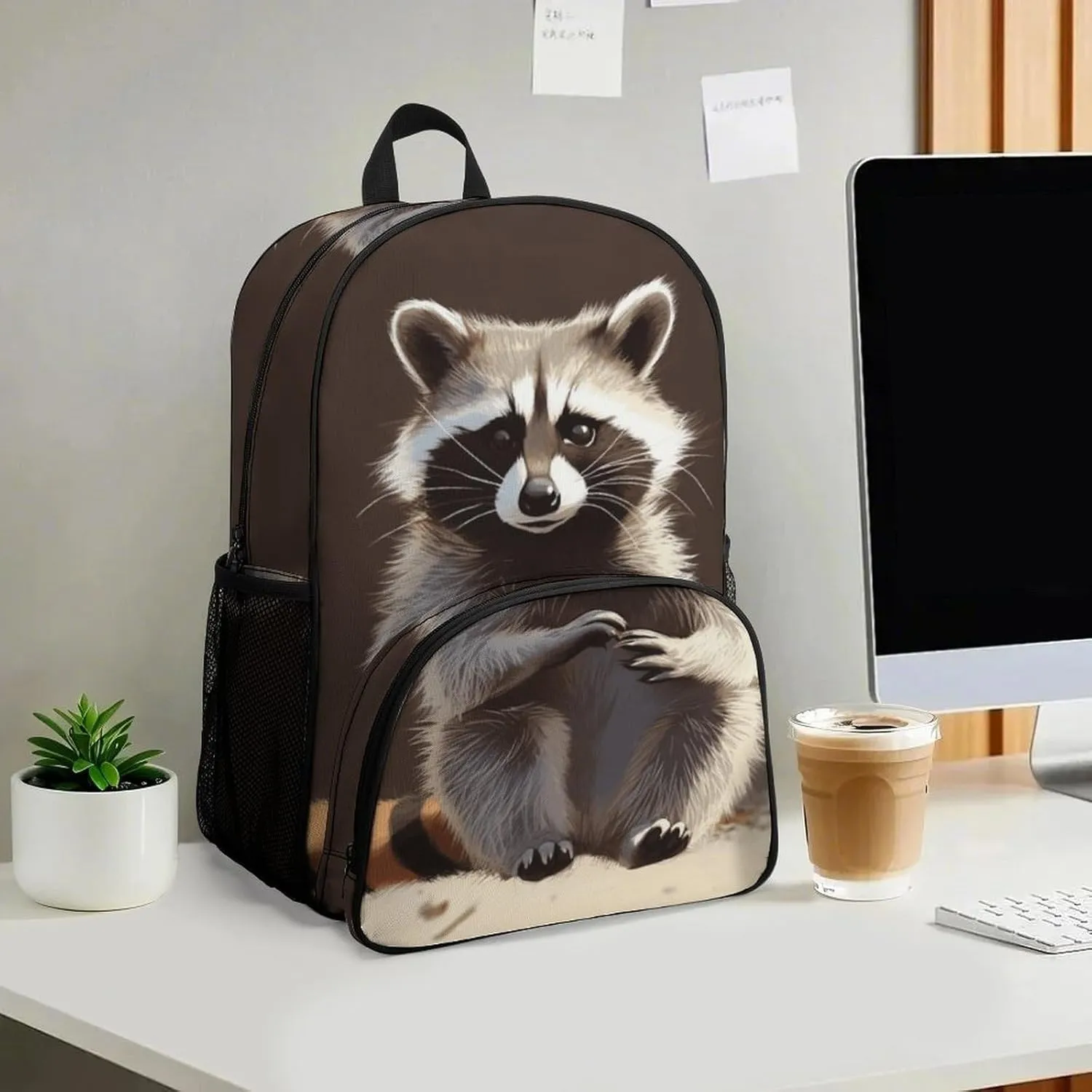 Travel Backpack for Women Men Lightweight 17 Inch Laptop Bag Cute Raccoon Backpack Casual Daypack