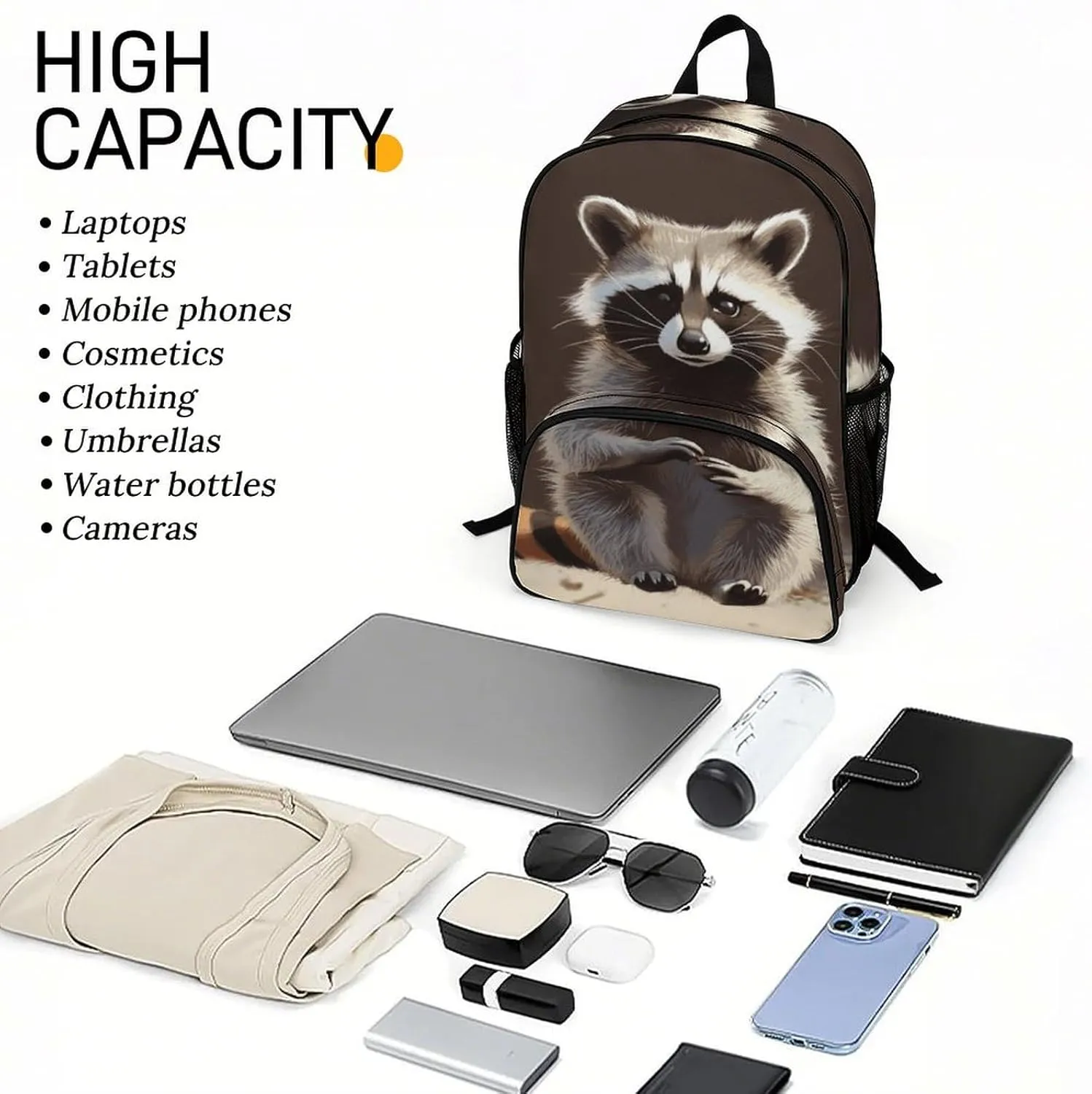 Travel Backpack for Women Men Lightweight 17 Inch Laptop Bag Cute Raccoon Backpack Casual Daypack