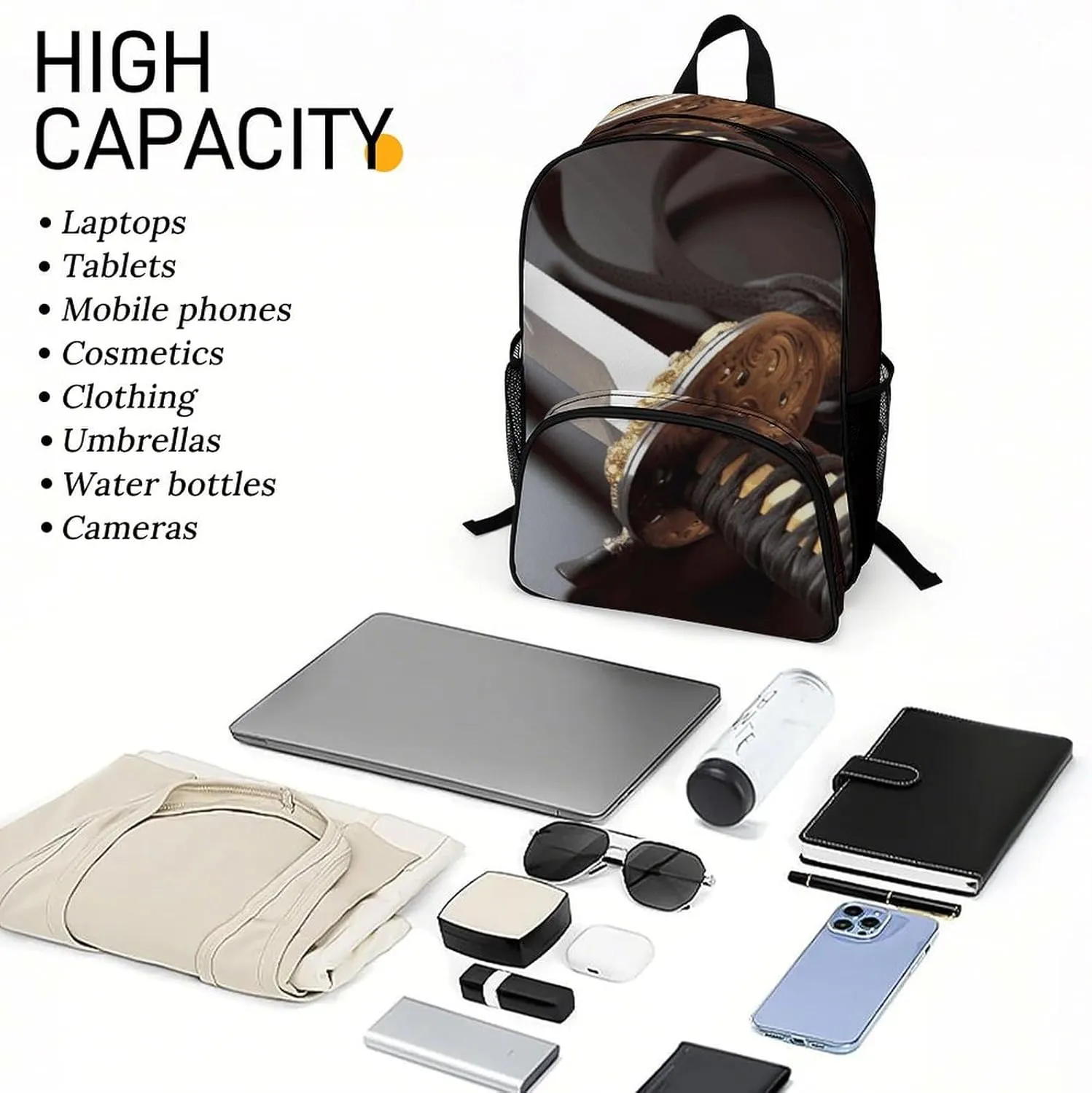 Travel Backpack for Women Men Lightweight 17 Inch Laptop Bag Japan Samurai Sword Backpack Casual Daypack