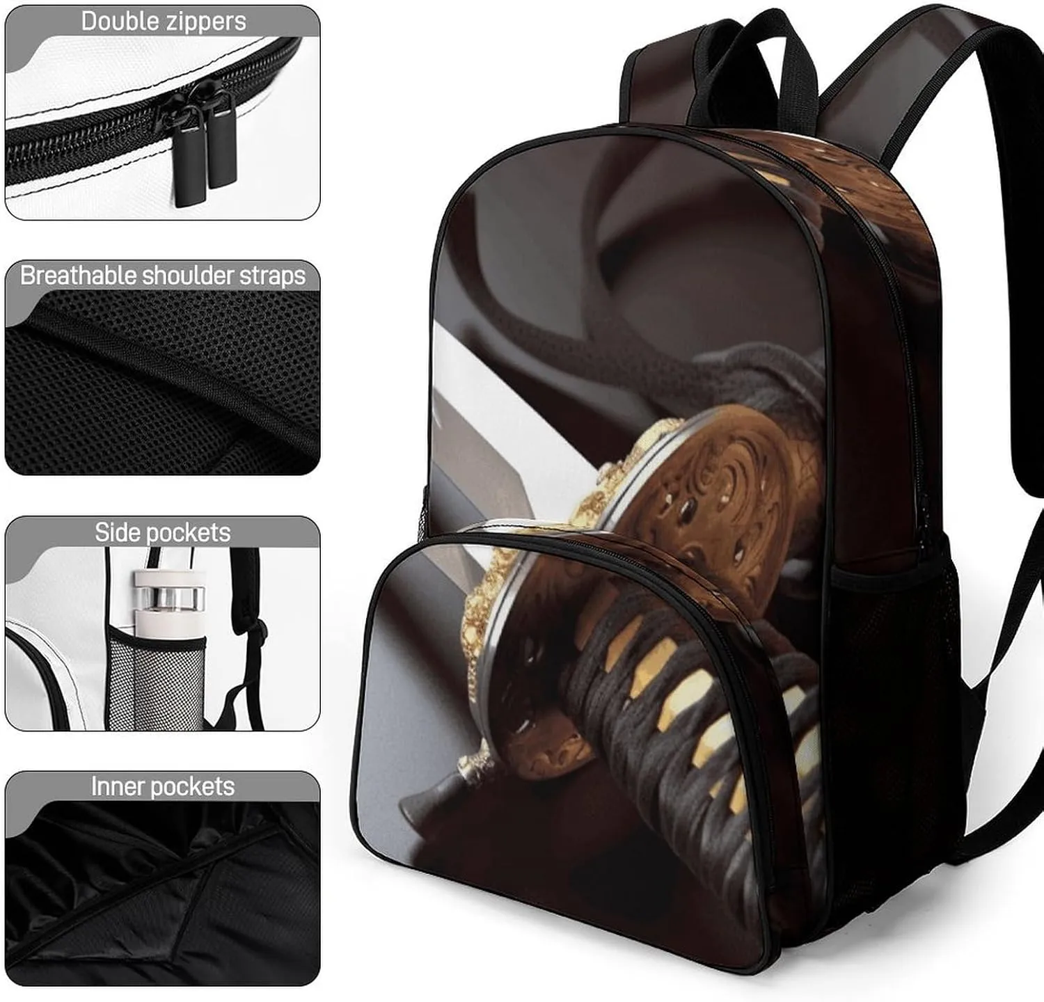Travel Backpack for Women Men Lightweight 17 Inch Laptop Bag Japan Samurai Sword Backpack Casual Daypack