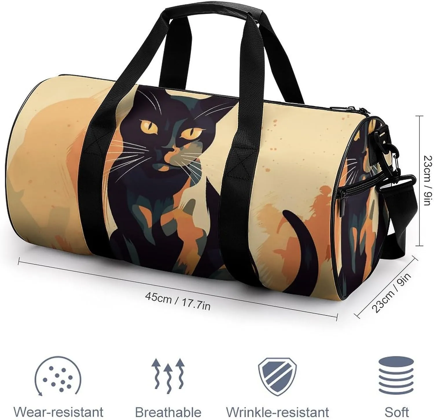 Travel Duffel Bag for Men And Women,A Cat with Yellow Eyes Waterproof Sports Fitness Bag Portable Travel Duffel Bag
