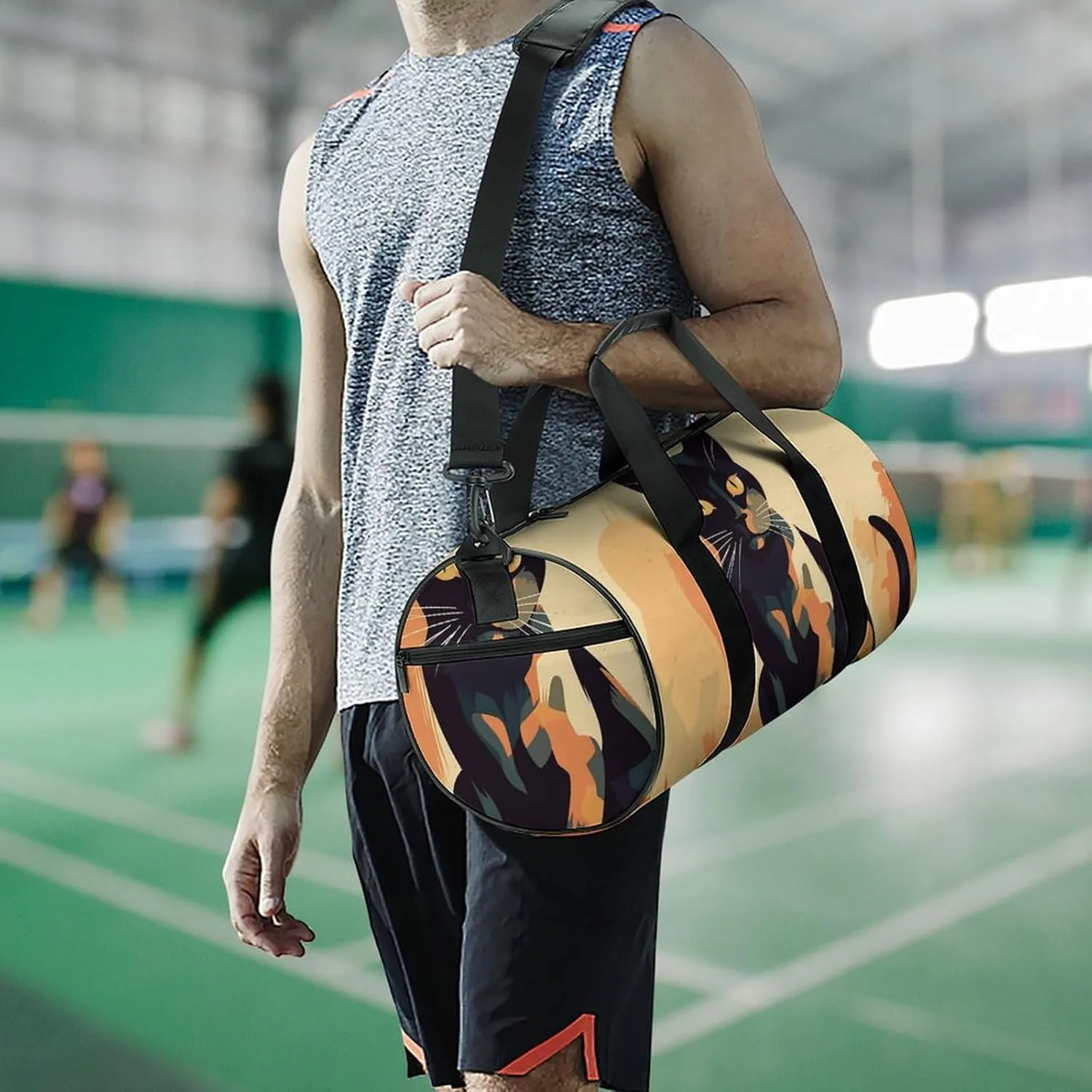 Travel Duffel Bag for Men And Women,A Cat with Yellow Eyes Waterproof Sports Fitness Bag Portable Travel Duffel Bag