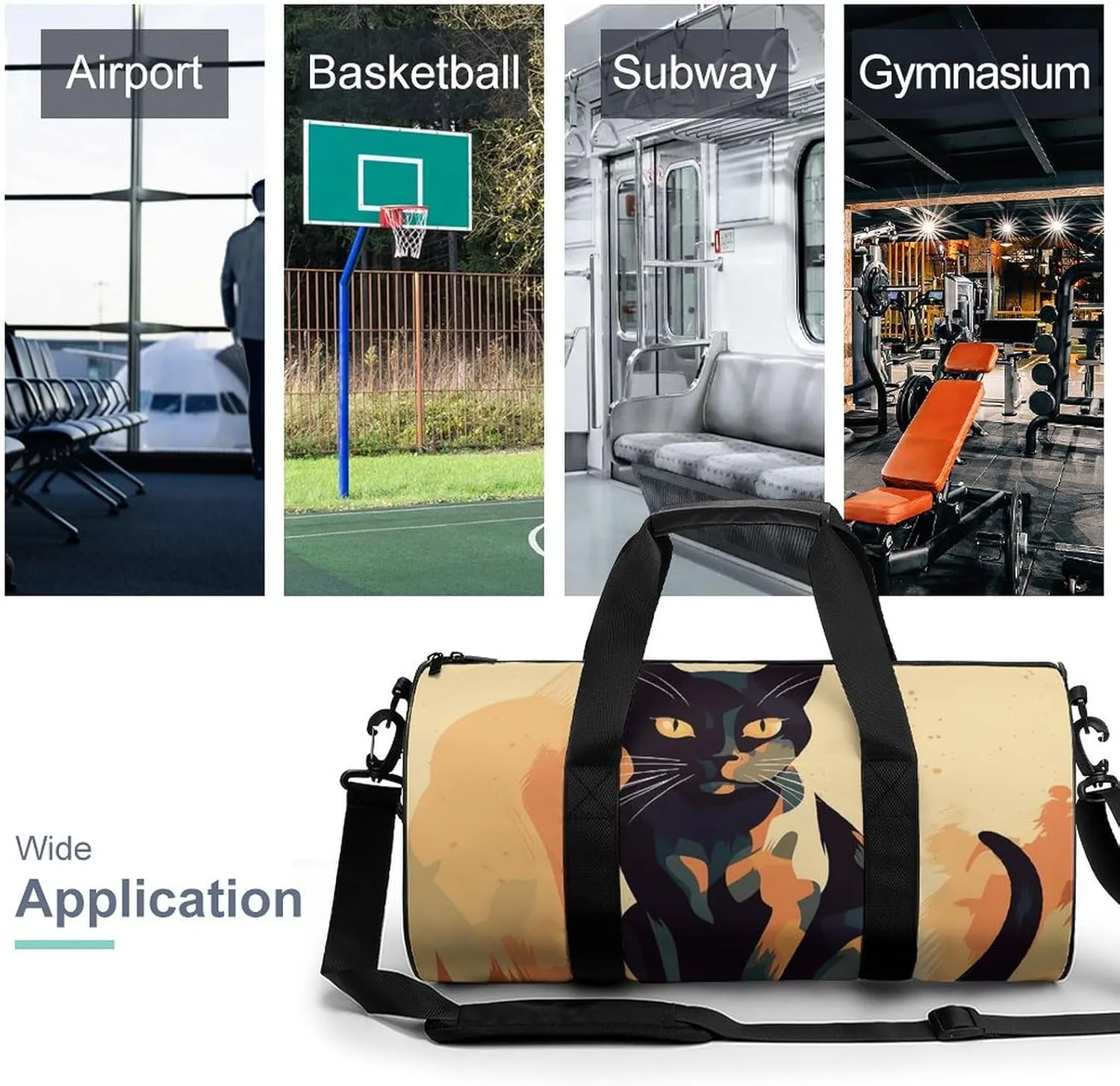 Travel Duffel Bag for Men And Women,A Cat with Yellow Eyes Waterproof Sports Fitness Bag Portable Travel Duffel Bag