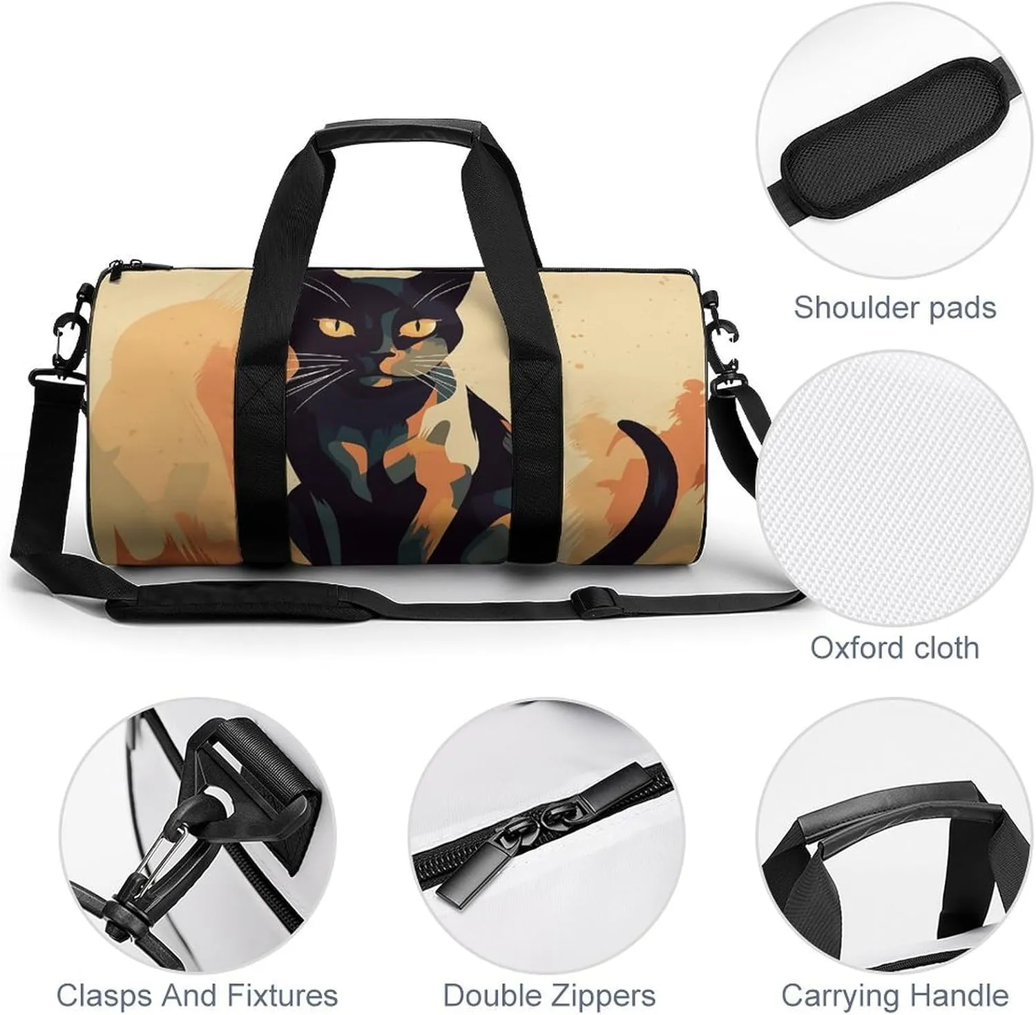 Travel Duffel Bag for Men And Women,A Cat with Yellow Eyes Waterproof Sports Fitness Bag Portable Travel Duffel Bag