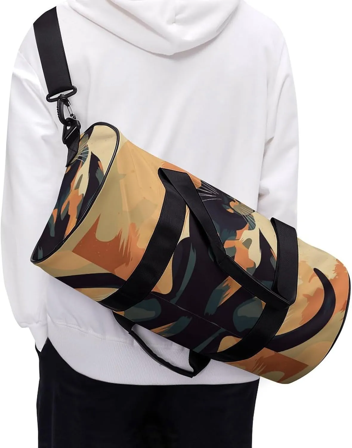 Travel Duffel Bag for Men And Women,A Cat with Yellow Eyes Waterproof Sports Fitness Bag Portable Travel Duffel Bag