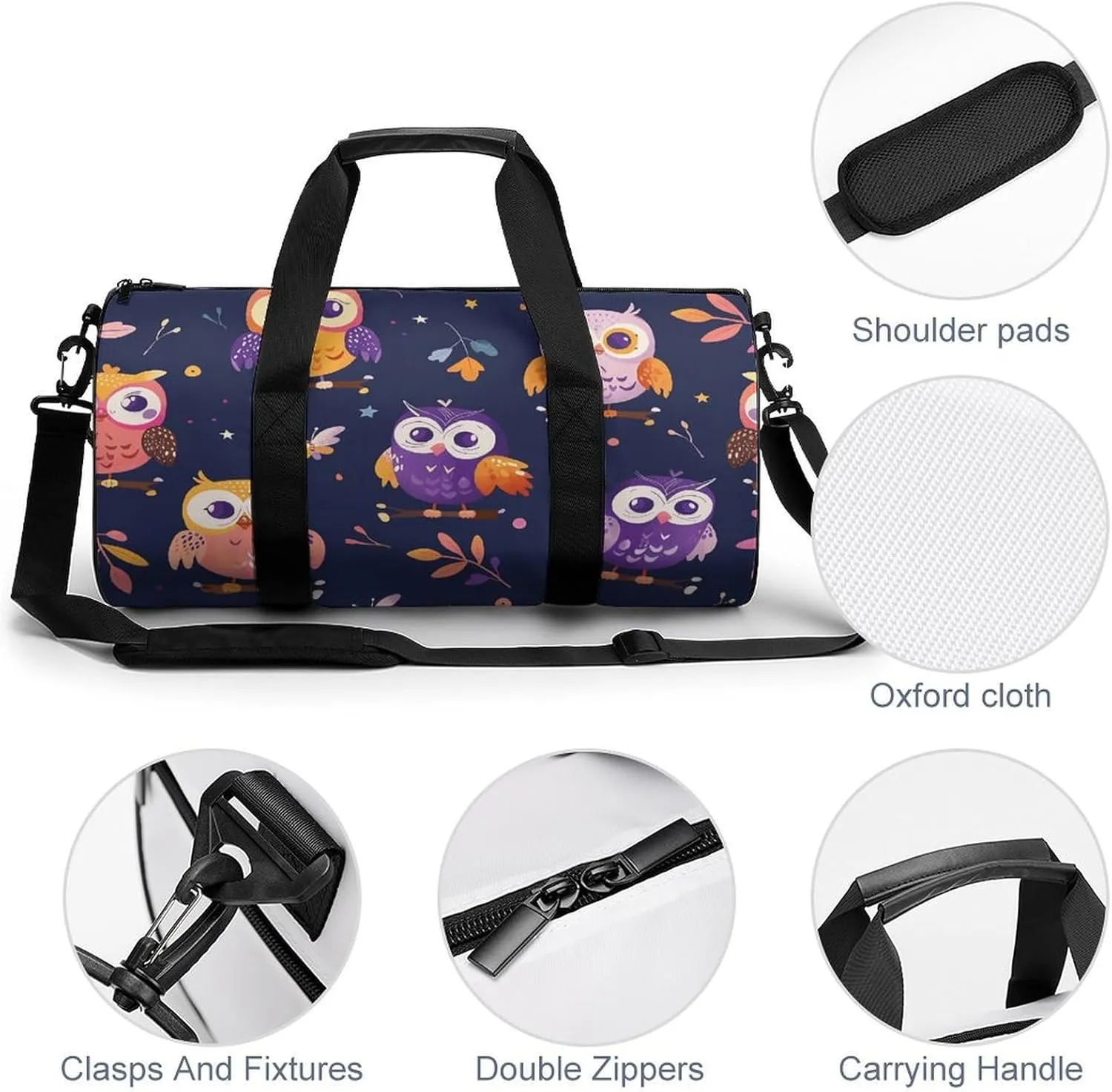 Travel Duffel Bag for Men And Women,Cartoon Owl Pattern Waterproof Sports Fitness Bag Portable Travel Duffel Bag