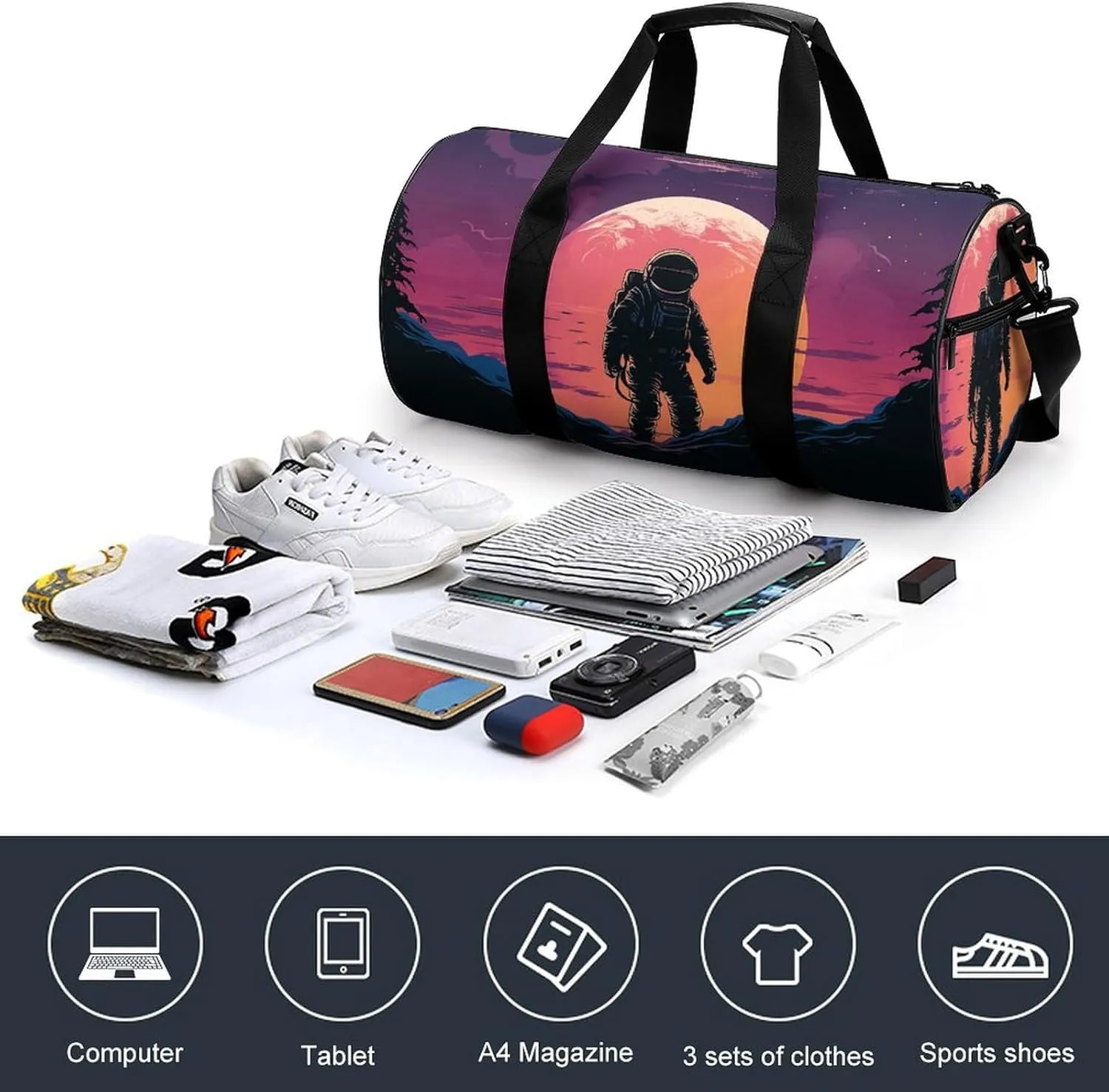 Travel Duffel Bag for Men And Women,Cool Astronaut Waterproof Sports Fitness Bag Portable Travel Duffel Bag