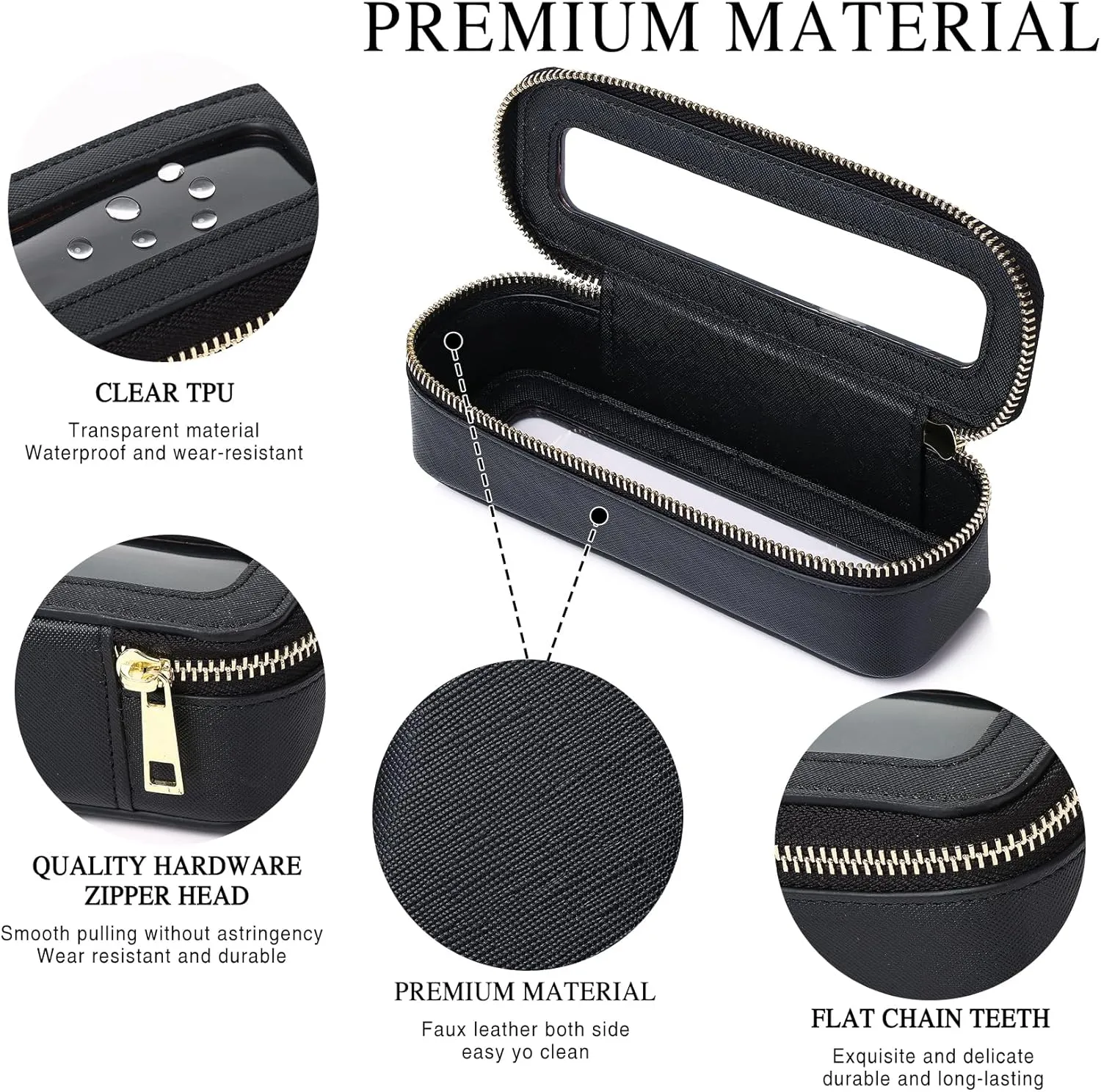 Travel Makeup Bag with Brush Case Portable Transparent Cosmetic Bag and Toiletry Bag Waterproof Makeup Organizer with Zipper Car Essential for Women (Black, L Slim)