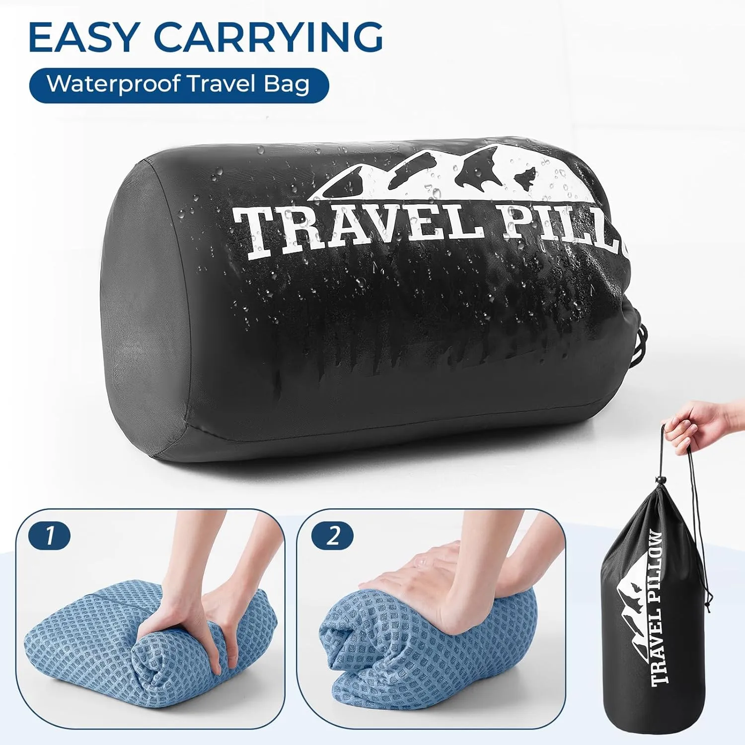 Travel Pillow Memory Foam Pillows, Ergonomic Wave Cervical Neck Pillow for Neck Pain Relief, Compressible Medium Firm Side Sleeper Pillow, Ideal for Camping, Office, Home & Bed (Blue, S)