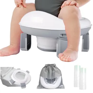 Travel Potty, 2 in 1 Stable Training Seat with liners for Toddler, Portable and Foldable Toilet with Handbag, Easy to Set Up and Clean, Apply to Car and Camping with splash guard(Gray)