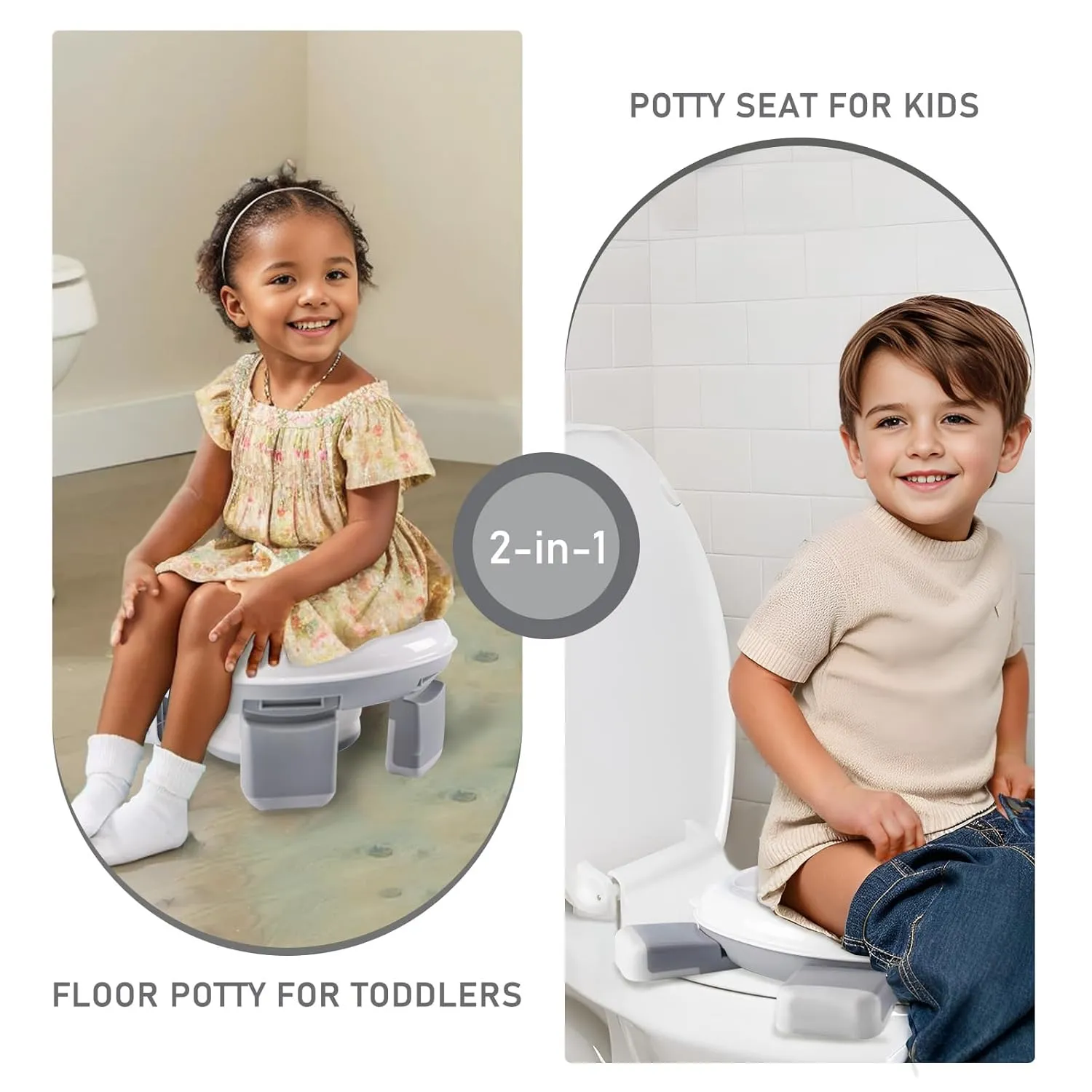 Travel Potty, 2 in 1 Stable Training Seat with liners for Toddler, Portable and Foldable Toilet with Handbag, Easy to Set Up and Clean, Apply to Car and Camping with splash guard(Gray)