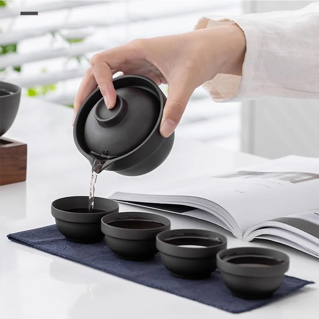 Travel Purple Sand Tea Set with Handbag Portable Gaiwan TeaSet Chinese Tea Set, All-in-one Teapot,teapot Teacup Travel Bag, Ceramic Travel Coffee Tea Set for Adults 1 Pot 2 Cups