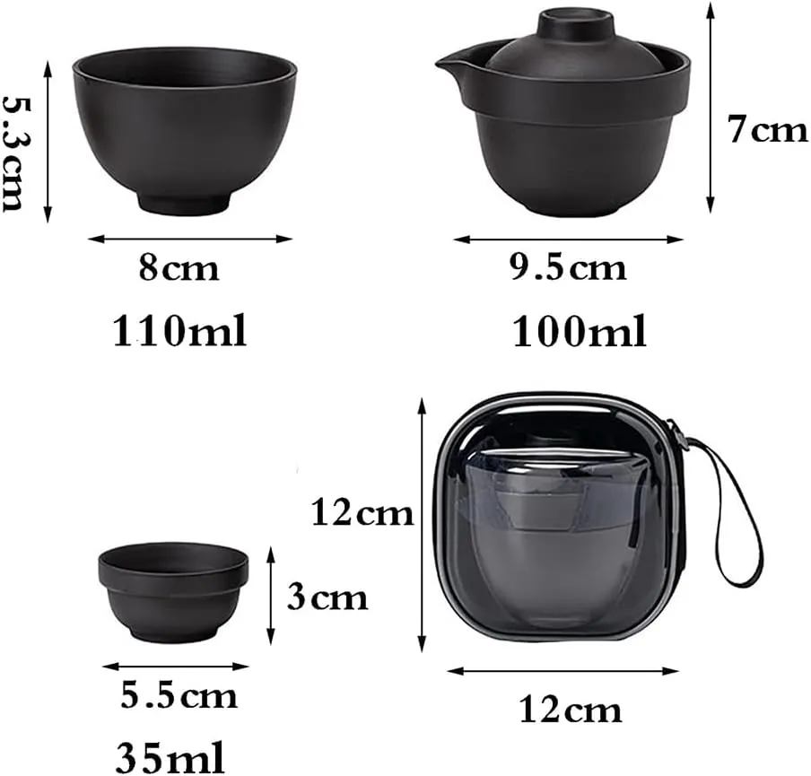 Travel Purple Sand Tea Set with Handbag Portable Gaiwan TeaSet Chinese Tea Set, All-in-one Teapot,teapot Teacup Travel Bag, Ceramic Travel Coffee Tea Set for Adults 1 Pot 2 Cups