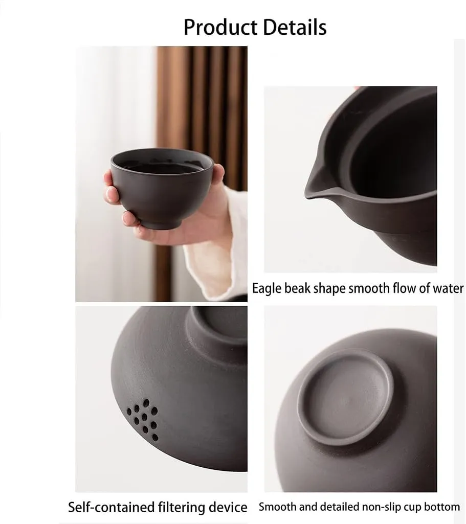 Travel Purple Sand Tea Set with Handbag Portable Gaiwan TeaSet Chinese Tea Set, All-in-one Teapot,teapot Teacup Travel Bag, Ceramic Travel Coffee Tea Set for Adults 1 Pot 2 Cups