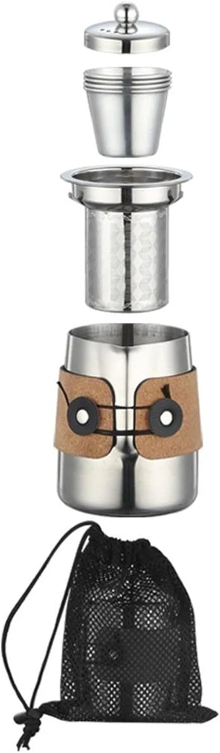Travel Tea Set with Strainer and Lid Camp Drinkware Stainless Steel Tea Pot for Backpacking Outdoor Household Picnic Gift, silver