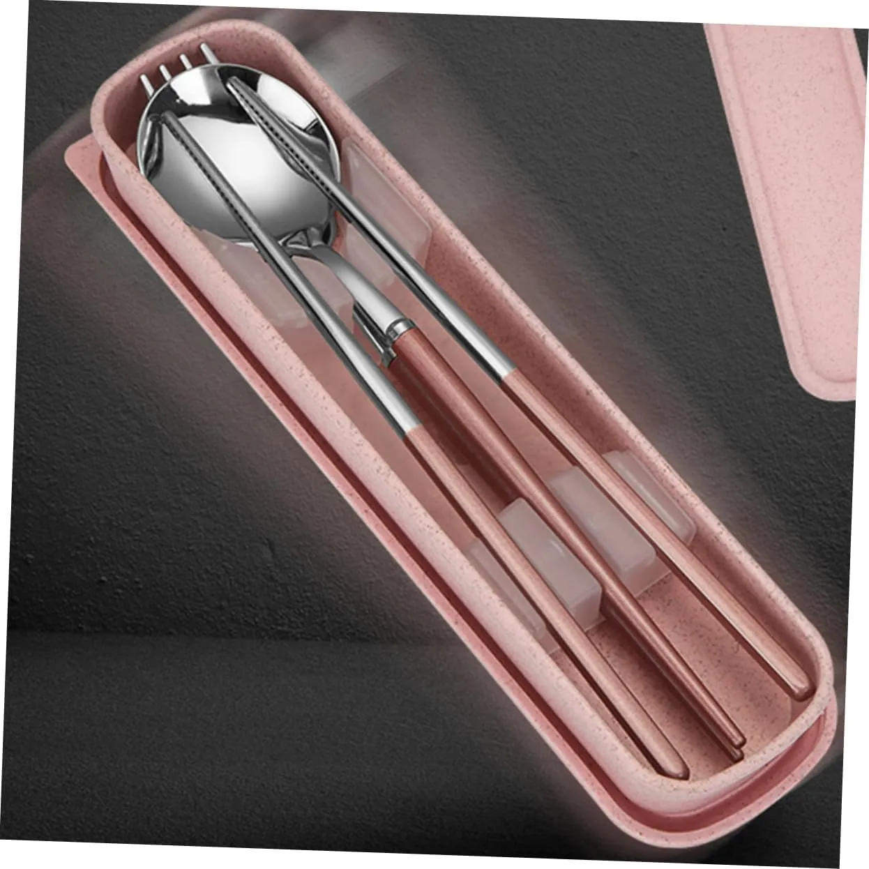 Travel Utensil Set 304 Stainless Steel Chopsticks Fork Spoon Reusable Cutlery Compact Camping Cookware Dinnerware Case Random Color