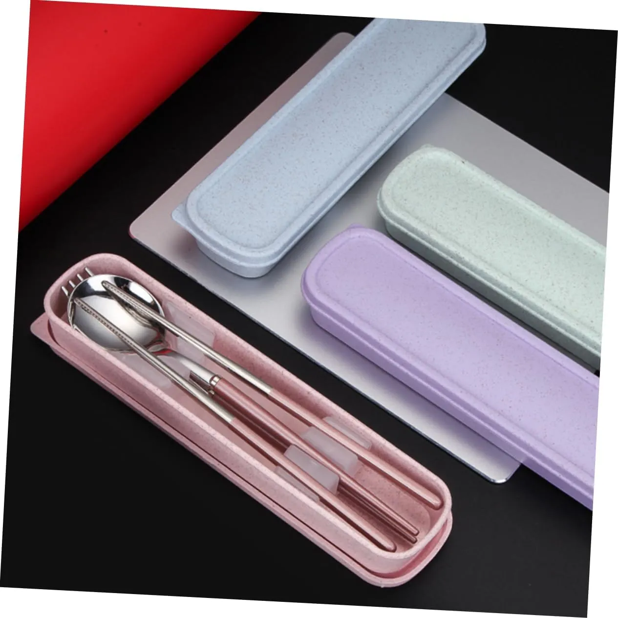 Travel Utensil Set 304 Stainless Steel Chopsticks Fork Spoon Reusable Cutlery Compact Camping Cookware Dinnerware Case Random Color