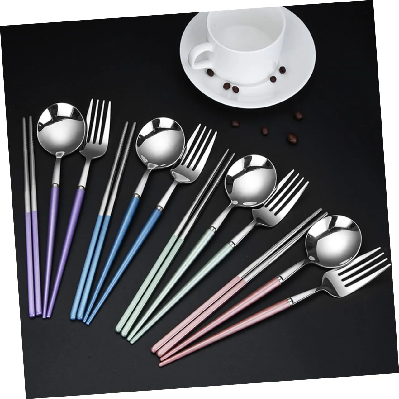 Travel Utensil Set 304 Stainless Steel Chopsticks Fork Spoon Reusable Cutlery Compact Camping Cookware Dinnerware Case Random Color