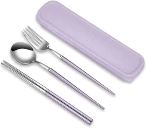 Travel Utensil Set 304 Stainless Steel Chopsticks Fork Spoon Reusable Cutlery Compact Camping Cookware Dinnerware Case Random Color
