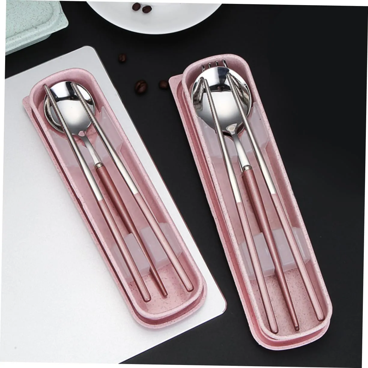 Travel Utensil Set 304 Stainless Steel Chopsticks Fork Spoon Reusable Cutlery Compact Camping Cookware Dinnerware Case Random Color