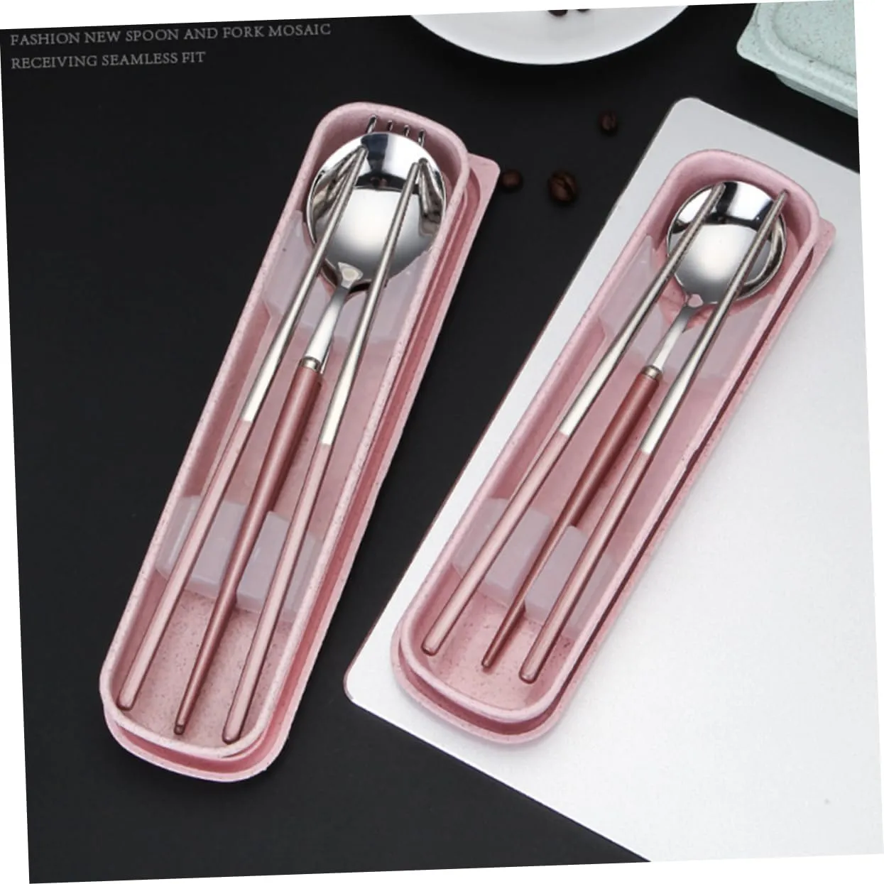 Travel Utensil Set 304 Stainless Steel Chopsticks Fork Spoon Reusable Cutlery Compact Camping Cookware Dinnerware Case Random Color