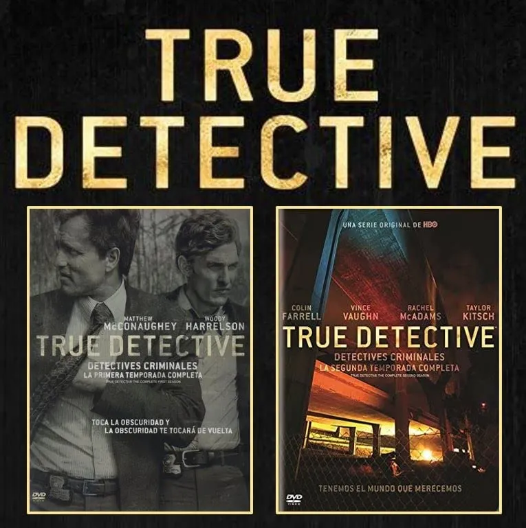 True Detective: The Complete First and Second Seasons HBO DVD Collection – Season 1 (Starring Matthew McConaughey & Woody Harrelson) / Season 2 (Starring Colin Farrell, Vince Vaughn, Rachel McAdams, Taylor Kitsch) [Spanish Artwork]
