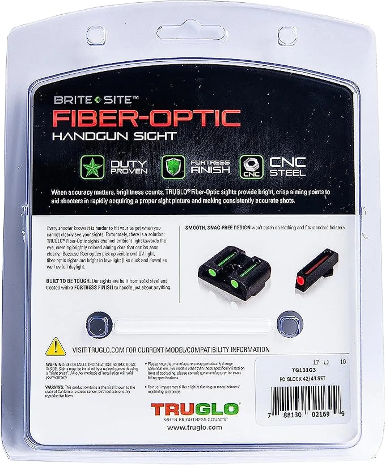 TRUGLO Fiber-Optic Handgun Night Sight | Compact Durable Snag-Resistant High-Visibility Red Front & Green Rear Sight for Handguns