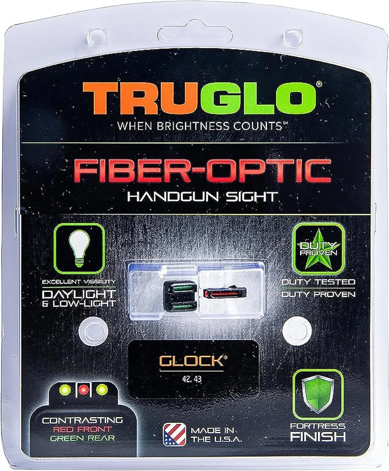 TRUGLO Fiber-Optic Handgun Night Sight | Compact Durable Snag-Resistant High-Visibility Red Front & Green Rear Sight for Handguns