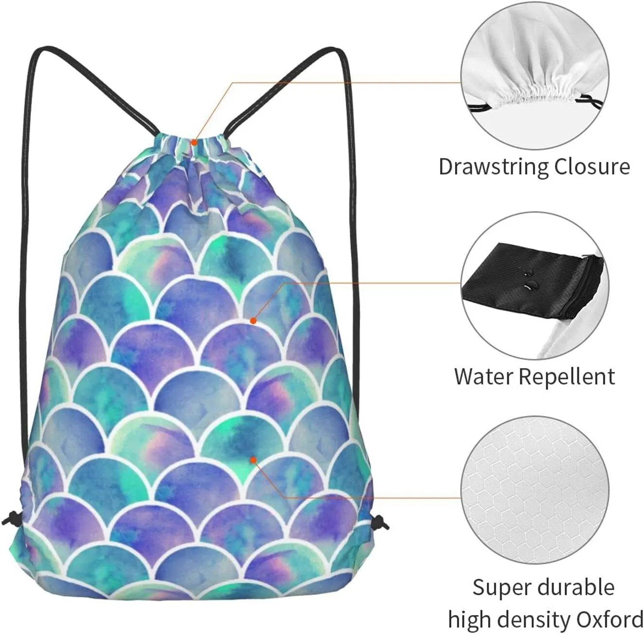 TumzfhQ Drawstring Backpack String Bag Sports Sackpack Gym Cinch Beach Travel Sack for Men Women Teenager Mermaid Tail
