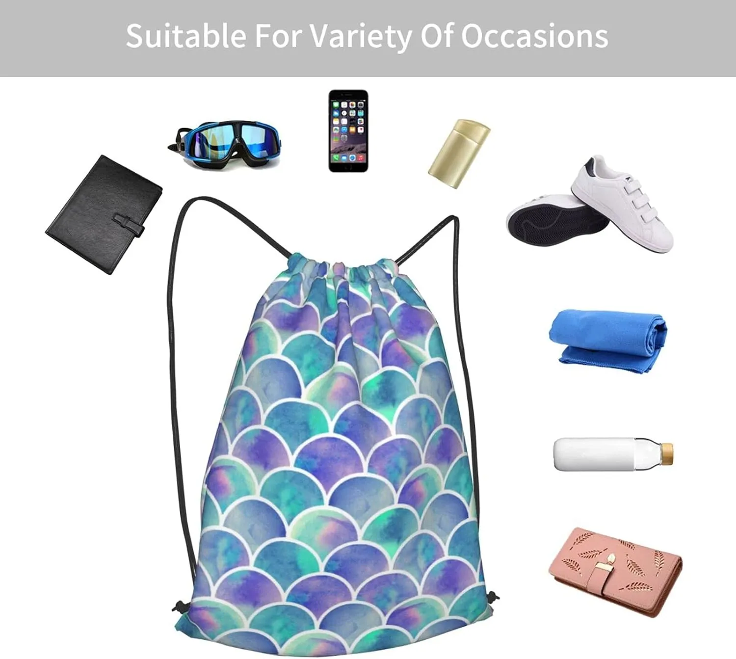 TumzfhQ Drawstring Backpack String Bag Sports Sackpack Gym Cinch Beach Travel Sack for Men Women Teenager Mermaid Tail