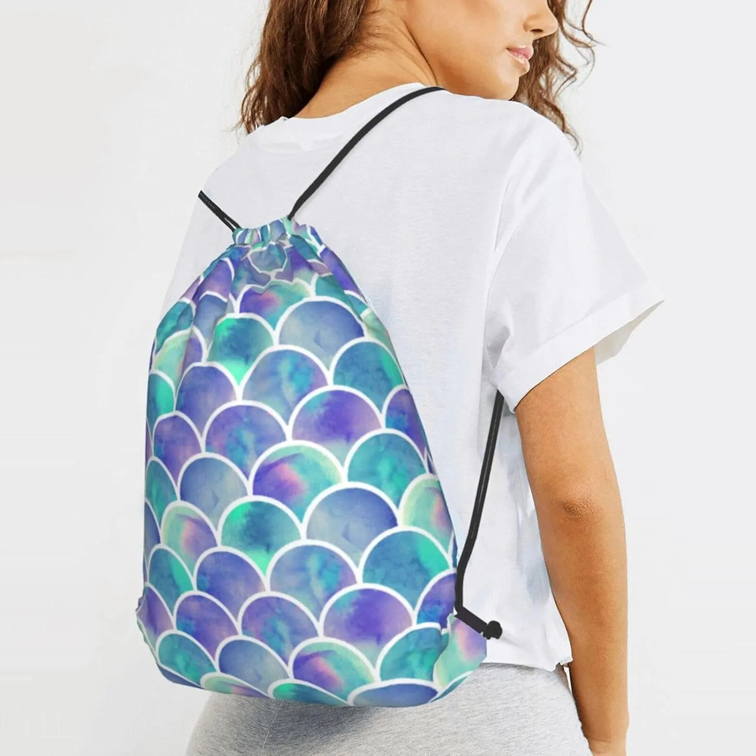 TumzfhQ Drawstring Backpack String Bag Sports Sackpack Gym Cinch Beach Travel Sack for Men Women Teenager Mermaid Tail