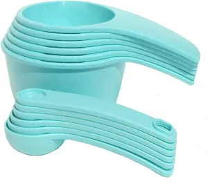 Tupperware Measuring Mates Set Cups and Spoons in Aruba Blue