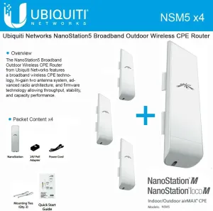 Ubiquiti NSM5 Bundle of 4 NanoStation M5 5GHz Outdoor airMAX CPE 150 Mbps 15 km
